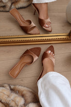 Load image into Gallery viewer, Heather Velvet Mid Heel Mules - Nude