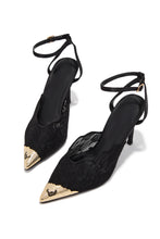 Load image into Gallery viewer, Charlotte Lace Pointed Toe Ankle Strap Pumps - Black