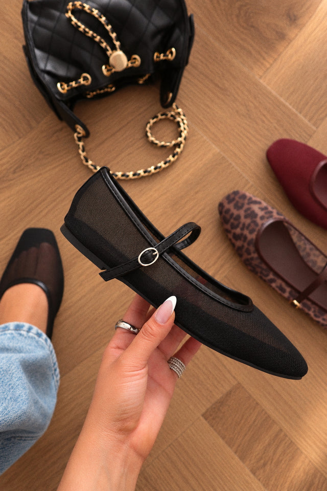 Load image into Gallery viewer, Meli Mesh Mary Jane Flats – Black