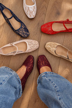 Load image into Gallery viewer, Lacey Lace Mary Jane Ballet Flats – Wine