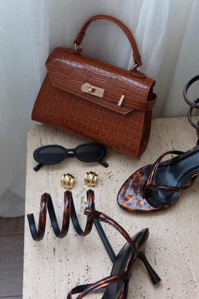 Load image into Gallery viewer, Vivian Croc Embossed Top Handle Crossbody Bag - Tan