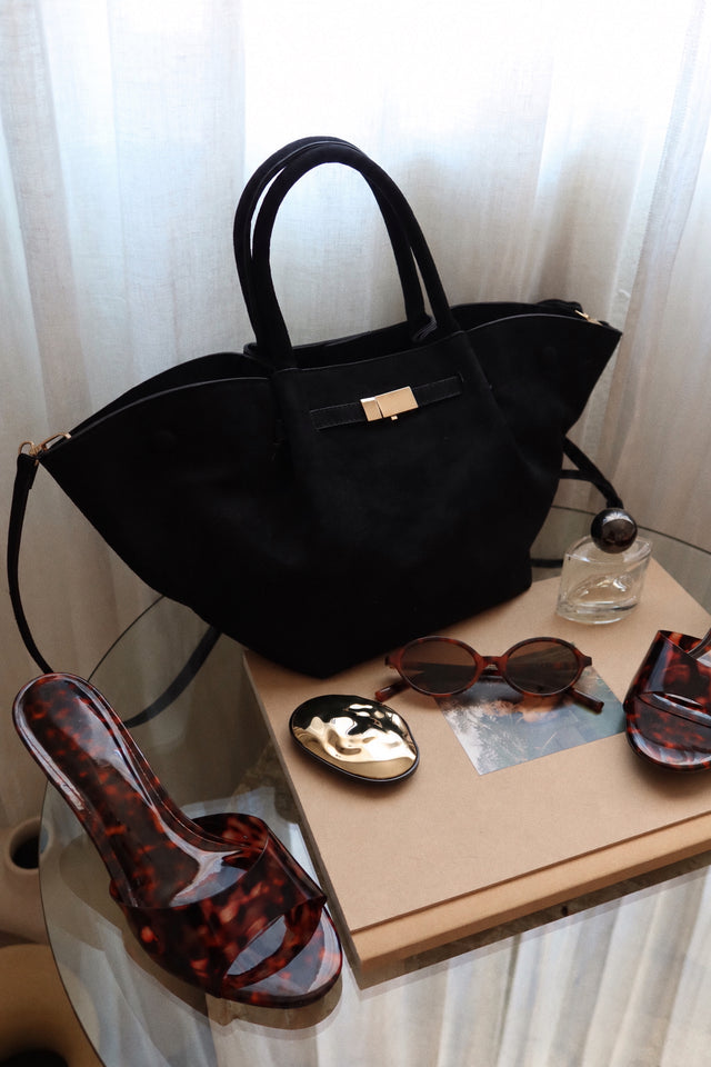 Load image into Gallery viewer, Suzette Faux Suede Mini Tote Bag - Black