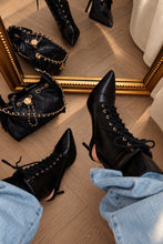 Load image into Gallery viewer, Remy Lace Up Pointed Toe Heel Booties – Black