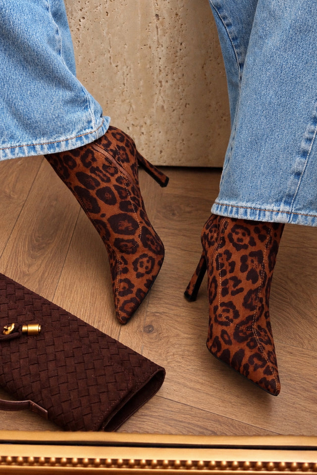 Load image into Gallery viewer, Monika Pointed Toe Stiletto Ankle Boots – Leopard