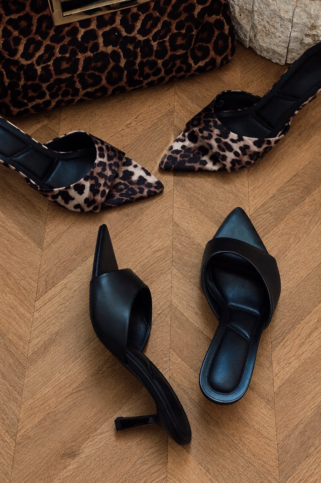 Load image into Gallery viewer, Ivanna Mid Heel Mules - Black PU