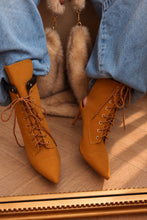 Load image into Gallery viewer, Remy Lace Up Pointed Toe Heel Booties – Tan