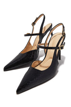 Load image into Gallery viewer, Hazel Snake Textured Pointed Toe Slingback Pumps - Black