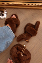 Load image into Gallery viewer, Monae Faux Fur Knotted Heel Mules – Brown
