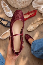 Load image into Gallery viewer, Lacey Lace Mary Jane Ballet Flats – Wine