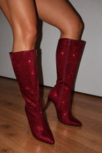 Load image into Gallery viewer, Sandra Rhinestone Knee High Boots - Wine
