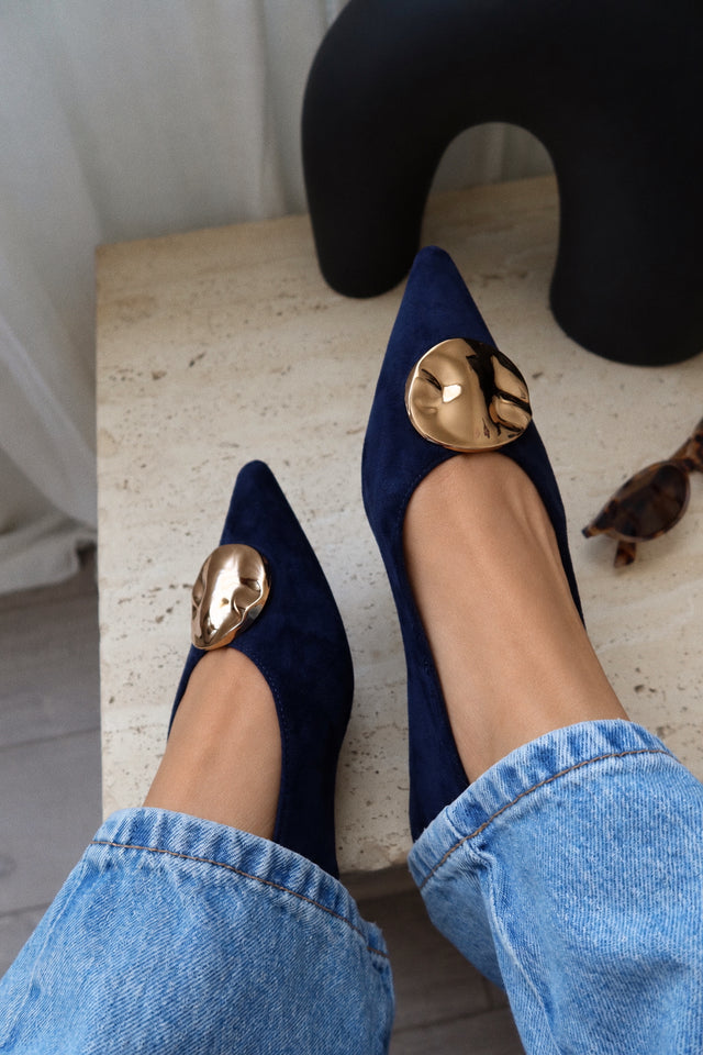 Load image into Gallery viewer, Nicole Pointed Toe Flats - Navy Blue