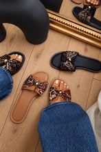 Load image into Gallery viewer, Eden Animal Print Bow Flat Sandals - Tan Multi