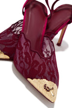 Load image into Gallery viewer, Charlotte Lace Pointed Toe Ankle Strap Pumps - Wine