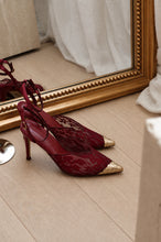 Load image into Gallery viewer, Charlotte Lace Pointed Toe Ankle Strap Pumps - Wine