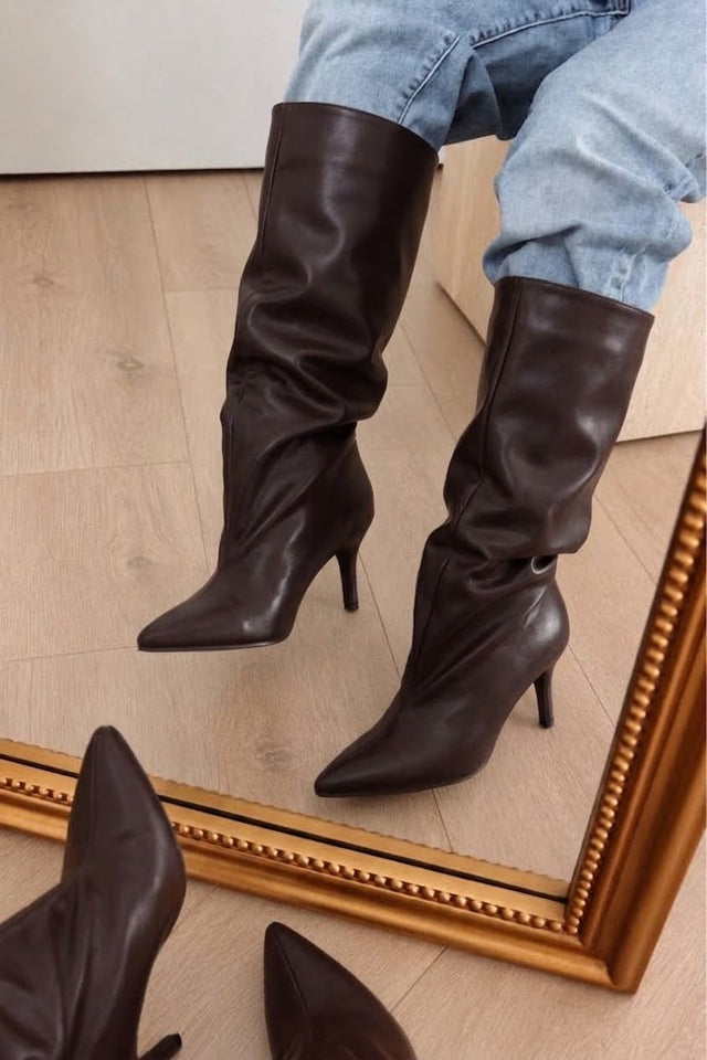Load image into Gallery viewer, Shyla Pointed Toe Knee High Boots - Brown
