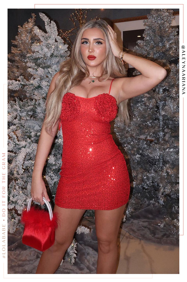 Load image into Gallery viewer, Holiday Affair Sequins Mini Dress - Red