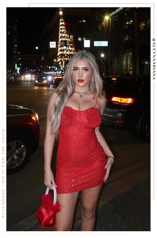 Load image into Gallery viewer, Holiday Affair Sequins Mini Dress - Red