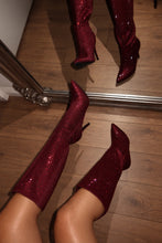 Load image into Gallery viewer, Sandra Rhinestone Knee High Boots - Wine