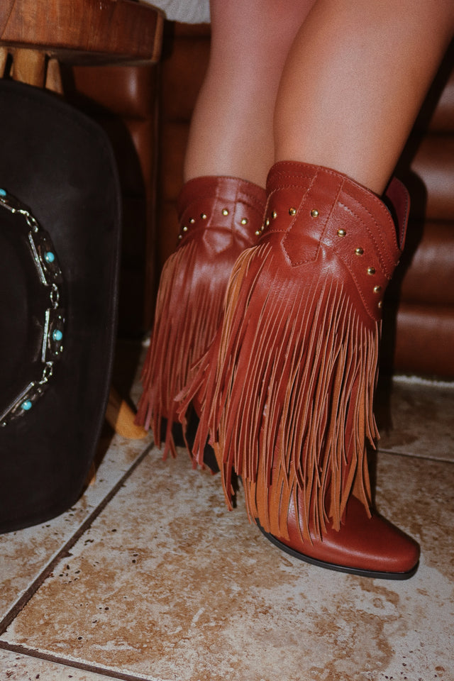 Load image into Gallery viewer, Bayley Fringe Cowgirl Boots - Brown