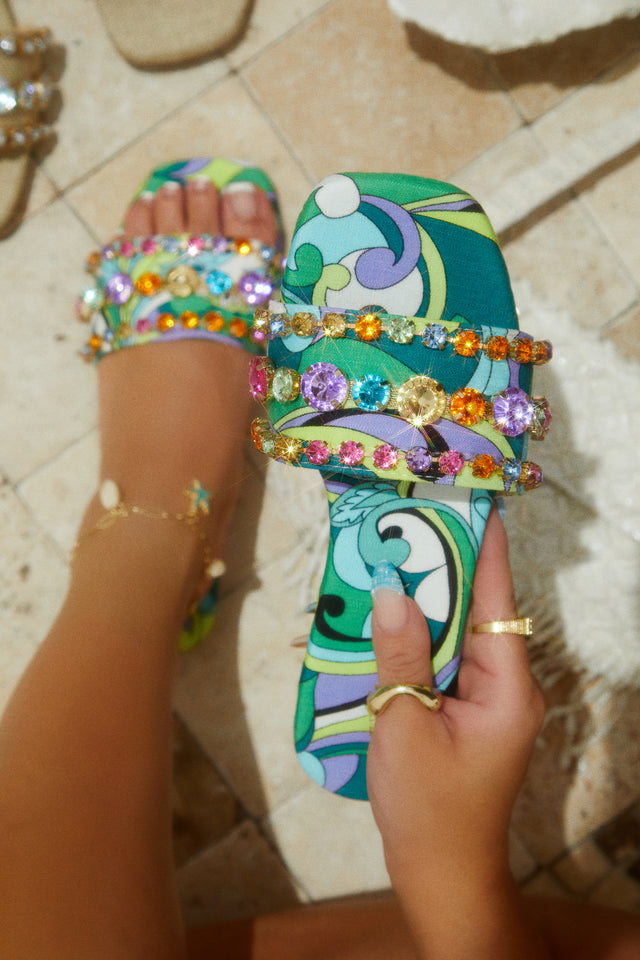 Load image into Gallery viewer, Luxe Paradise Embellished Slip On Sandals - Green
