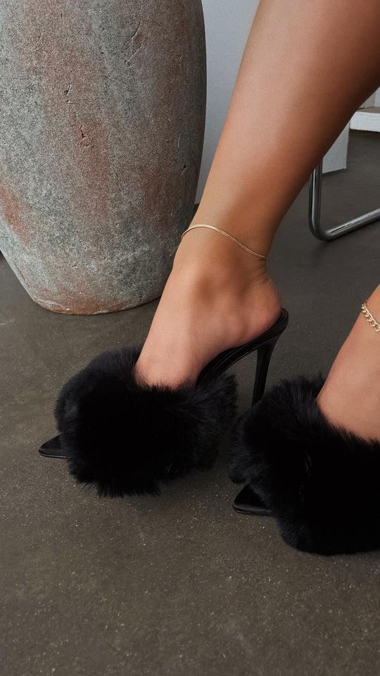 Load image into Gallery viewer, Cherie Faux Fur High Heel Mules - Black