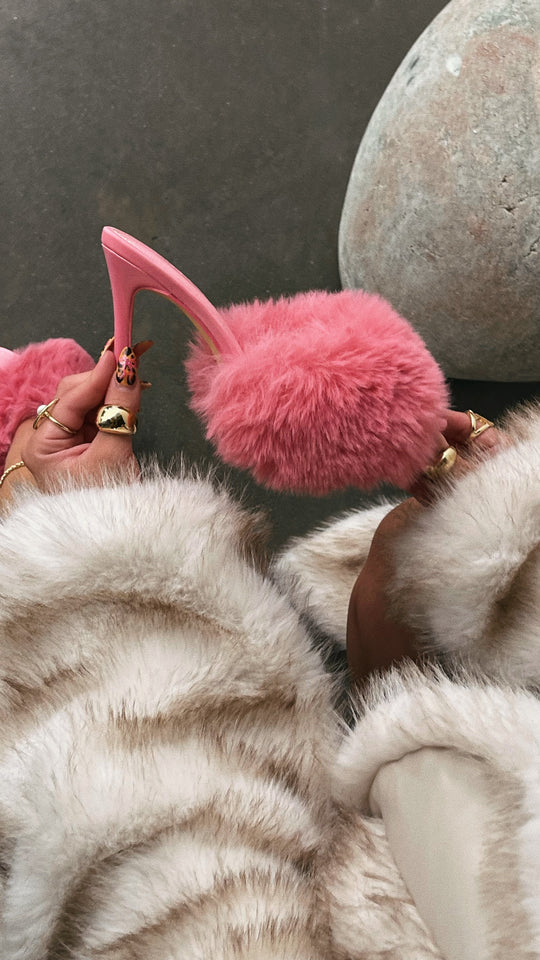 Load image into Gallery viewer, Cherie Faux Fur High Heel Mules - Pink
