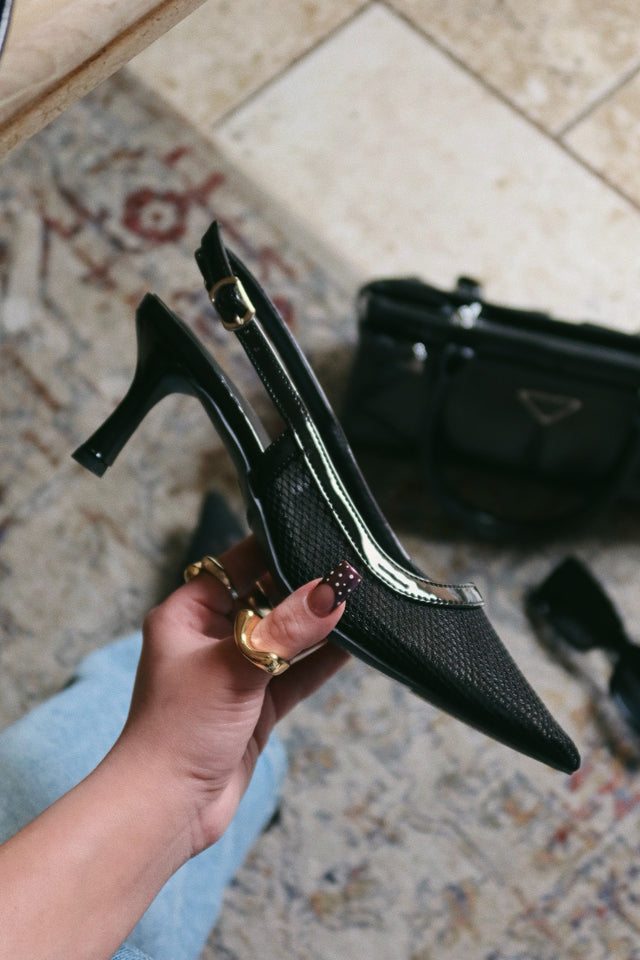 Load image into Gallery viewer, Chloey Slingback Mid Heel Pumps - Black