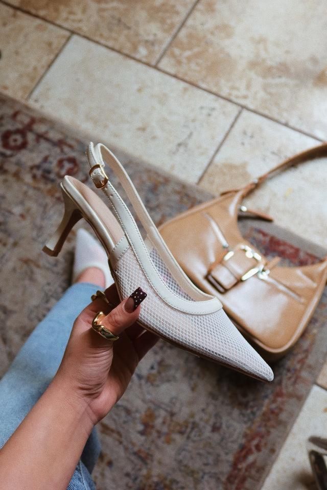 Load image into Gallery viewer, Chloey Slingback Mid Heel Pumps - Ivory