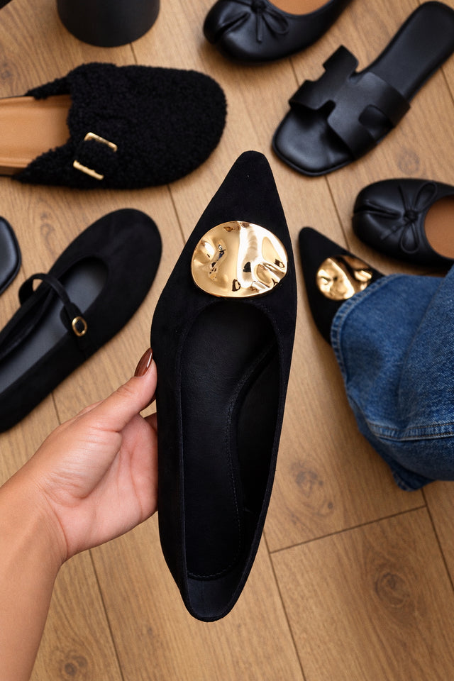 Load image into Gallery viewer, Nicole Pointed Toe Flats - Black