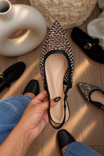 Load image into Gallery viewer, Estelle Rhinestone Mesh Slingback Flats – Black