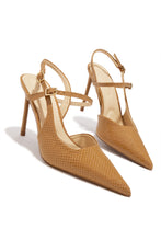 Load image into Gallery viewer, Hazel Snake Textured Pointed Toe Slingback Pumps - Tan