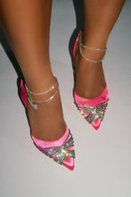 Load image into Gallery viewer, Pink Embellished Heels worn by Female Model