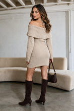 Load image into Gallery viewer, Danni Off The Shoulder Knit Sweater Mini Dress – Nude
