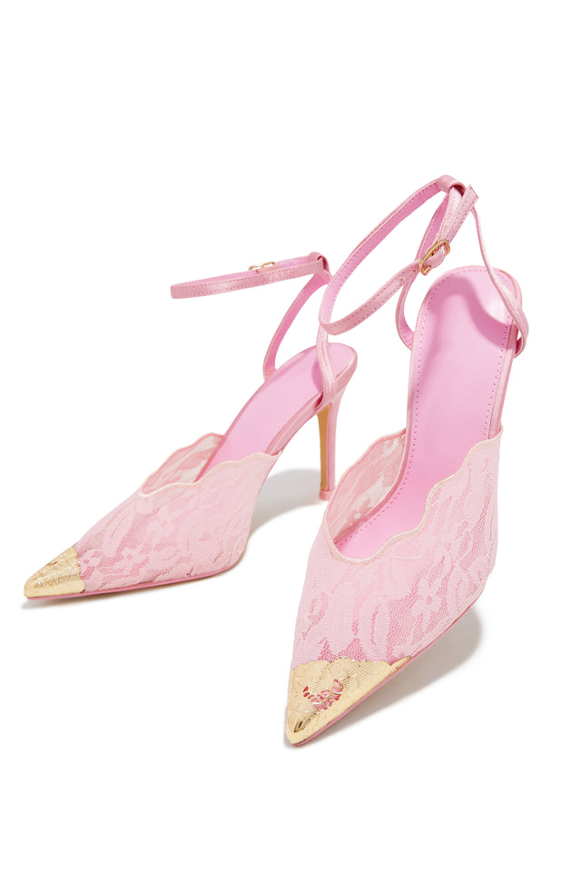 Load image into Gallery viewer, Charlotte Lace Pointed Toe Ankle Strap Pumps - Pink