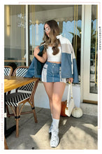 Load image into Gallery viewer, Tyra Color Blocked Moto Mini Skirt - Blue Multi