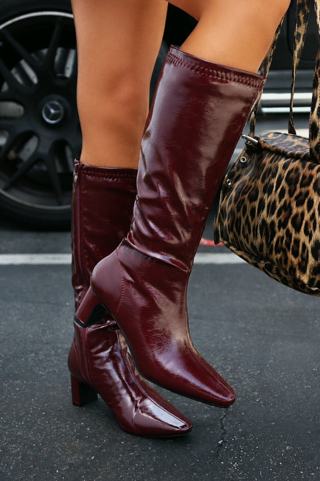 Load image into Gallery viewer, Lisa Knee High Block Heel Boots - Wine