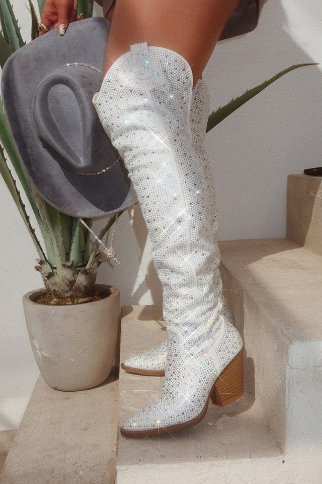 Load image into Gallery viewer, Nights In Nashville Embellished Cowgirl Boots - White