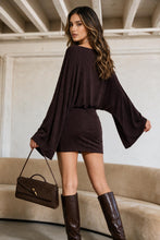Load image into Gallery viewer, Gia Off Shoulder Wide Sleeve Mini Dress – Brown