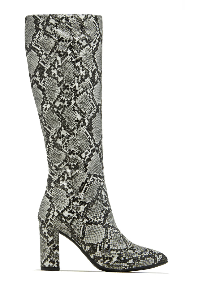 Load image into Gallery viewer, Fine Time Block Heel Knee High Boots - Snake