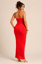 Load image into Gallery viewer, Itzel Strapless Ruched Maxi Dress - Red