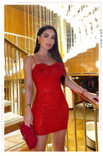 Load image into Gallery viewer, Holiday Affair Sequins Mini Dress - Red