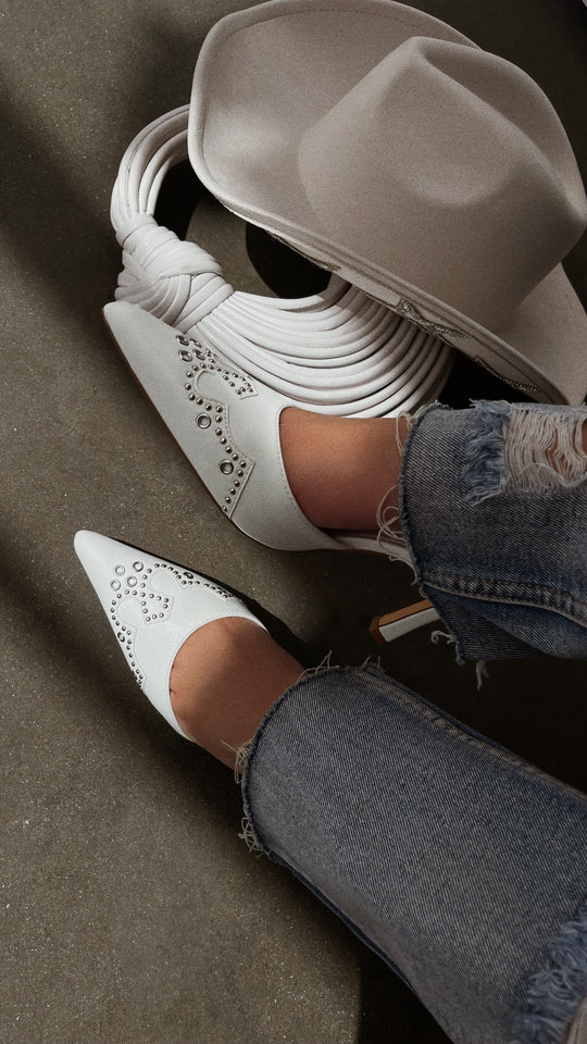 Load image into Gallery viewer, Lauryn Pump Heel Mules - White
