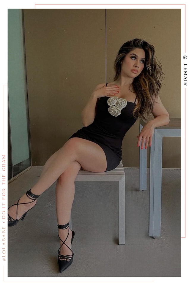 Load image into Gallery viewer, New Lover Rosette Mini Dress - Black