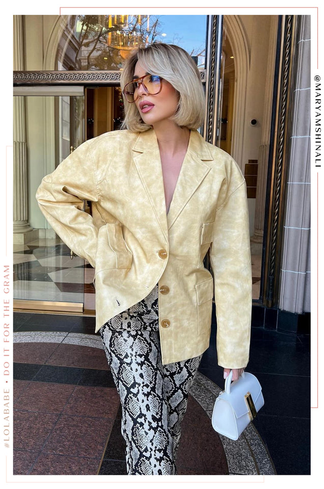 Load image into Gallery viewer, Tiani PU Button Up Blazer Jacket - Butter