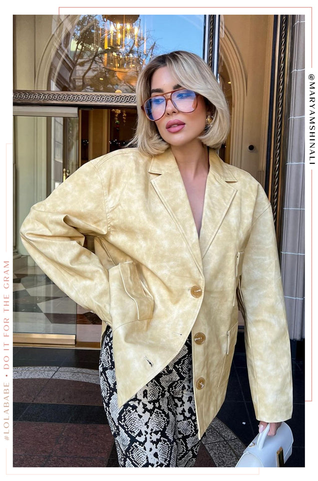 Load image into Gallery viewer, Tiani PU Button Up Blazer Jacket - Butter