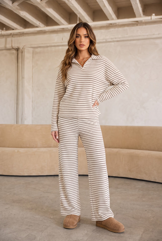 Load image into Gallery viewer, Movie Night Striped Lounge Set – Nude