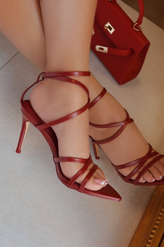 Load image into Gallery viewer, Polished Nights Strappy Mid Heels - Wine