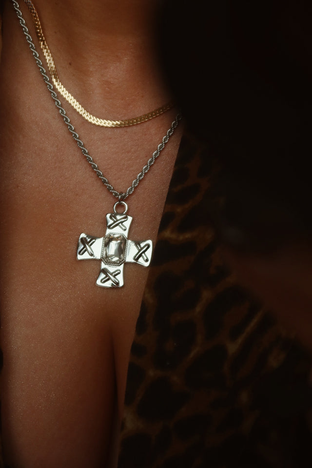 Load image into Gallery viewer, Norma Embellished Cross Necklace - Silver