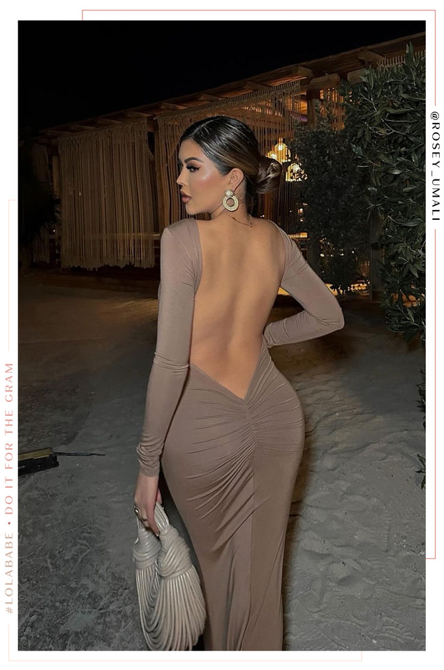 Load image into Gallery viewer, Taupe Long Sleeve Maxi Dress