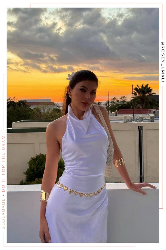 Load image into Gallery viewer, Love Oasis Halter Neck Satin Dress - White